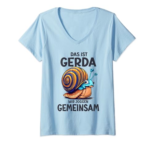 Damen Das Ist Gerda Wir Joggen Gemeinsam Schnecke Laufen T-Shirt mit V-Ausschnitt Damen Das Ist Gerda Wir Joggen Gemeinsam Schnecke Laufen T-Shirt mit V-Ausschnitt von Lustiges Jogger Gerda t-shirt für lässige Läufer