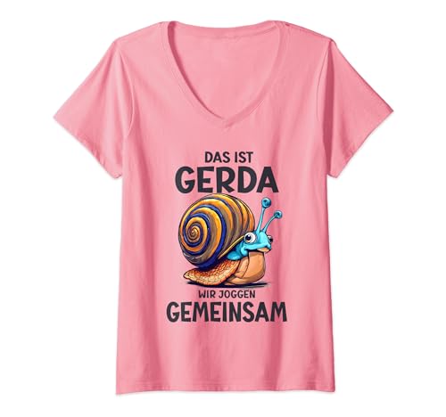 Damen Das Ist Gerda Wir Joggen Gemeinsam Schnecke Laufen T-Shirt mit V-Ausschnitt Damen Das Ist Gerda Wir Joggen Gemeinsam Schnecke Laufen T-Shirt mit V-Ausschnitt von Lustiges Jogger Gerda t-shirt für lässige Läufer