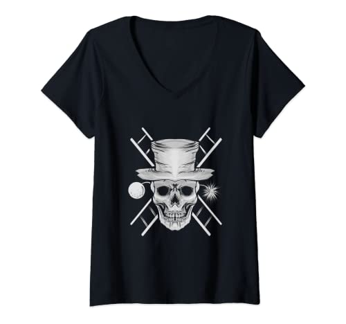 Damen Schornsteinfeger Schornstein Totenkopf Kaminfeger T-Shirt mit V-Ausschnitt von Lustiges Kaminkehrer Design