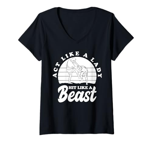 Damen Act Like A Lady Hit Like A Beast Krav MAGA Martial Arts T-Shirt mit V-Ausschnitt Damen Act Like A Lady Hit Like A Beast Krav MAGA Martial Arts T-Shirt mit V-Ausschnitt von Lustiges Kampfkunst Design Idee