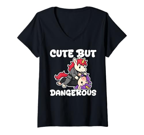 Damen Cute But Dangerous Krav MAGA Martial Arts T-Shirt mit V-Ausschnitt von Lustiges Kampfkunst Design Idee