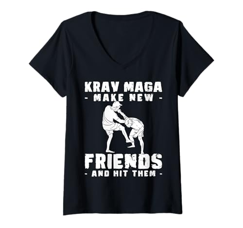 Damen Krav MAGA Make New Friends and Hit Them Martial Arts T-Shirt mit V-Ausschnitt von Lustiges Kampfkunst Design Idee