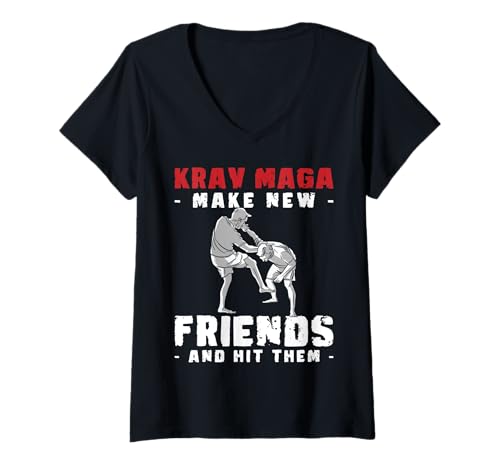 Damen Krav MAGA Make New Friends and Hit Them Martial Arts T-Shirt mit V-Ausschnitt von Lustiges Kampfkunst Design Idee