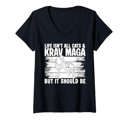 Damen Life Isnt All Cats & Krav MAGA Martial Arts T-Shirt mit V-Ausschnitt Damen Life Isnt All Cats & Krav MAGA Martial Arts T-Shirt mit V-Ausschnitt von Lustiges Kampfkunst Design Idee