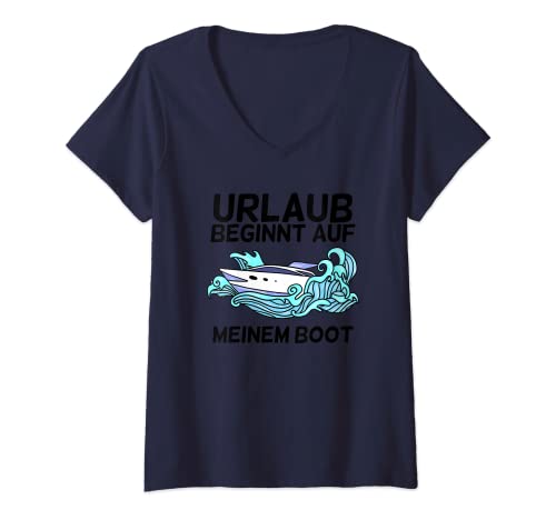 Damen Urlaub Motorboot Kapitän Bootsfahrer T-Shirt mit V-Ausschnitt von Lustiges Kapitäne Seemänner Bootsfahrer