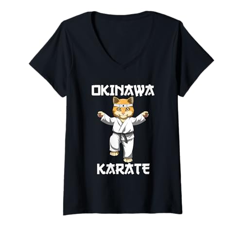 Damen Okinawa Karate Katze T-Shirt mit V-Ausschnitt Damen Okinawa Karate Katze T-Shirt mit V-Ausschnitt von Lustiges Karate-Outfit
