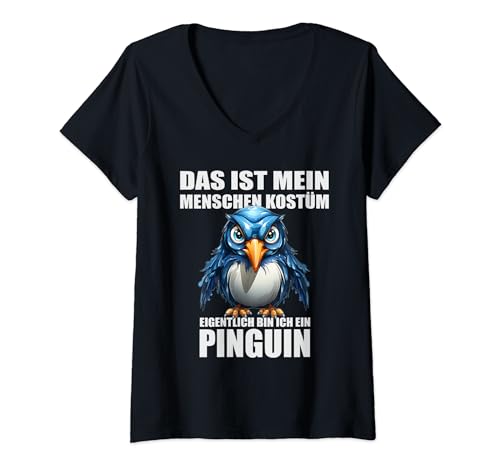 Damen Das ist mein Menschen Kostüm Fasching Pinguin T-Shirt mit V-Ausschnitt Damen Das ist mein Menschen Kostüm Fasching Pinguin T-Shirt mit V-Ausschnitt von Lustiges Karneval Faschings Kostüm Verkleidung