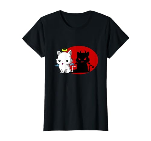 Katze Kater Kätzchen Engel Teufel Shirt für Frauen & Youth T-Shirt Katze Kater Kätzchen Engel Teufel Shirt für Frauen & Youth T-Shirt von Lustiges Katzen Cartoon Comic Tshirt