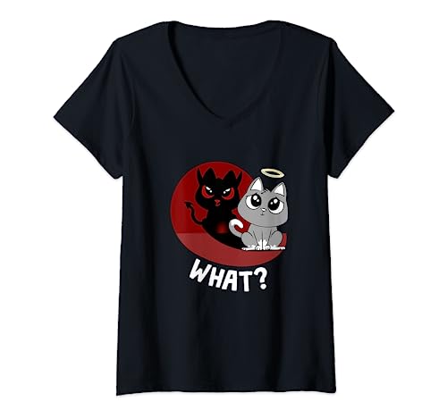 Damen Was? Ich War's Nicht - Lustige Böse Katze Süße Katzen T-Shirt mit V-Ausschnitt Damen Was? Ich War's Nicht - Lustige Böse Katze Süße Katzen T-Shirt mit V-Ausschnitt von Lustiges Katzen Shirt Für Damen Und Herren