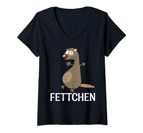 Damen Fettchen - Lustiges Fettchen / Frettchen T-Shirt mit V-Ausschnitt von Lustiges Kleines Dickes Frettchen
