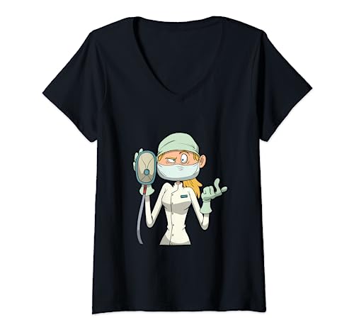 Damen Krankenschwester Anästhesie Beatmungs-Maske T-Shirt mit V-Ausschnitt von Lustiges Krankenschwester Anästhesist Design