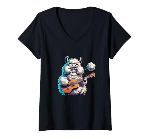 Damen Rockendes Lama Monster Mit Gitarre Lustige Musik T-Shirt mit V-Ausschnitt Damen Rockendes Lama Monster Mit Gitarre Lustige Musik T-Shirt mit V-Ausschnitt von Lustiges Lama Monster Mit Gitarre Musik Cartoon