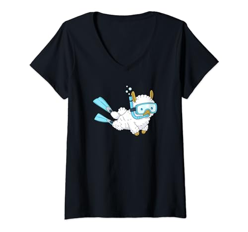 Damen Lustiges Lama Tauchen Alpaka Schnorcheln T-Shirt mit V-Ausschnitt Damen Lustiges Lama Tauchen Alpaka Schnorcheln T-Shirt mit V-Ausschnitt von Lustiges Lama Taucher Schnorcheln Alpaka