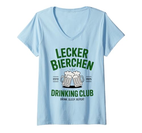 Damen Lecker Bierchen Drinking Club Drink Sleep Repeat 2025 T-Shirt mit V-Ausschnitt Damen Lecker Bierchen Drinking Club Drink Sleep Repeat 2025 T-Shirt mit V-Ausschnitt von Lustiges Lecker Bierchen Club Palma Clothing