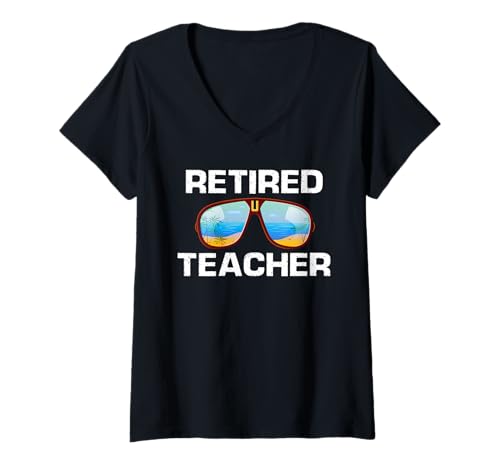 Damen Lehrer Im Ruhestand Sonnenbrillenurlaub Spaß T-Shirt mit V-Ausschnitt von Lustiges Lehrer Ruhestand Tropisches Motiv