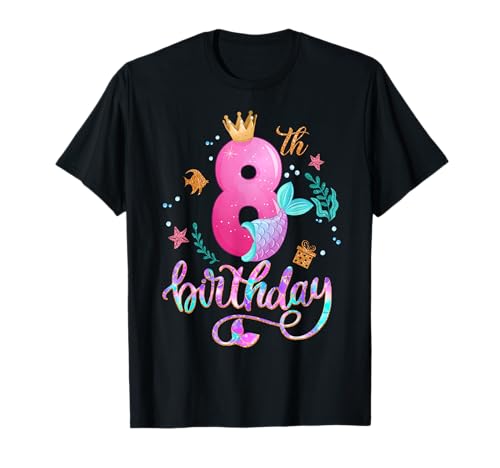 Kinder Meerjungfrau 8. Geburtstag Ich bin 8 Jahre alt Jungen T-Shirt von Lustiges Meerjungfrau-Liebhaber-Tier scherzt 8