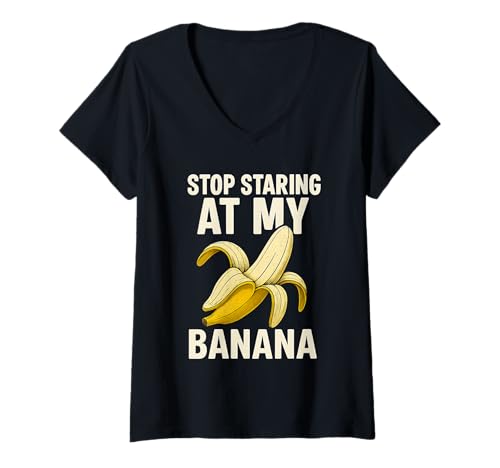 Damen Lustiger Bananen Humor Design Stop Darstellung bei T-Shirt mit V-Ausschnitt Damen Lustiger Bananen Humor Design Stop Darstellung bei T-Shirt mit V-Ausschnitt von Lustiges Meme Zitat auch lachen