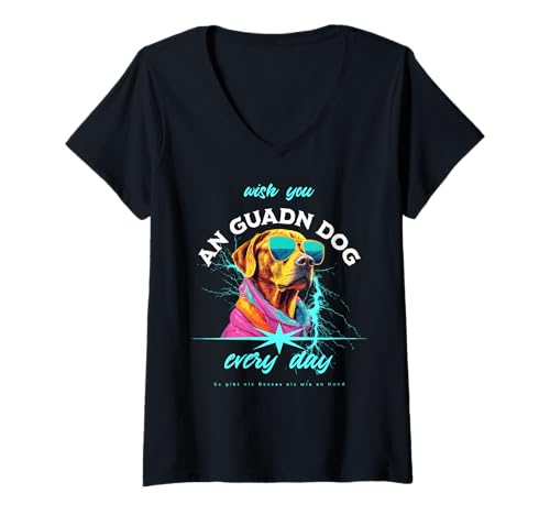 Damen Cooler Hund mit Sonnenbrille T-Shirt mit V-Ausschnitt Damen Cooler Hund mit Sonnenbrille T-Shirt mit V-Ausschnitt von Lustiges Motiv für bayerische Hundefans