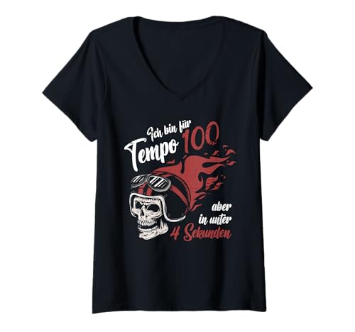 Damen Tempo 100 in unter 4 Sekunden Lustiges Motorrad Spruch Shirt T-Shirt mit V-Ausschnitt Damen Tempo 100 in unter 4 Sekunden Lustiges Motorrad Spruch Shirt T-Shirt mit V-Ausschnitt von Lustiges Motorrad Spruch T-Shirt