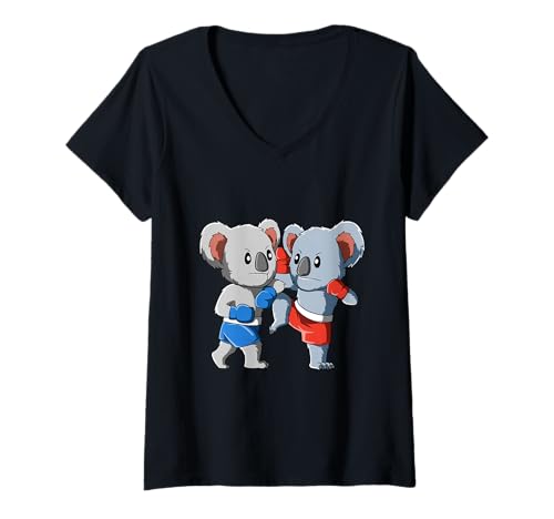 Damen Koala Muay Thai Kickboxen und Thaiboxen T-Shirt mit V-Ausschnitt Damen Koala Muay Thai Kickboxen und Thaiboxen T-Shirt mit V-Ausschnitt von Lustiges Muay Thai Koala T-Shirt Junge