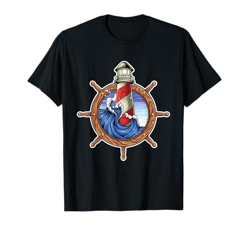 Leuchtturm Meer Wellen Steuerrad | Segeln Kapitän T-Shirt Leuchtturm Meer Wellen Steuerrad | Segeln Kapitän T-Shirt von Leuchtturm Geschenke