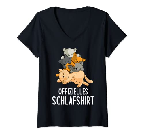 Damen Katzen Offizielles Schlafshirt Katze T-Shirt mit V-Ausschnitt Damen Katzen Offizielles Schlafshirt Katze T-Shirt mit V-Ausschnitt von Lustiges Offizielles Schlafshirt Katze Geschenk