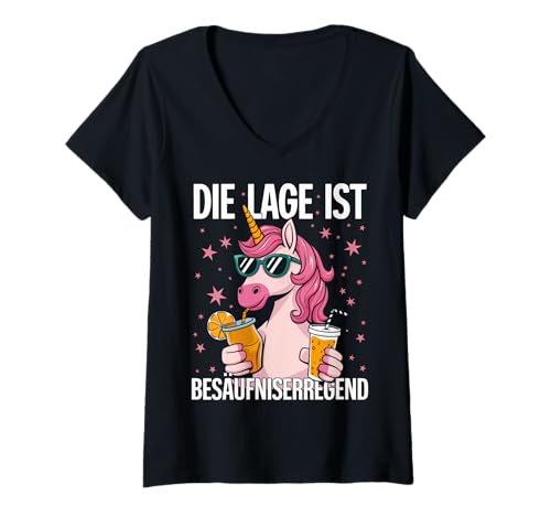 Damen Die Lage ist besäufniserregend Karneval Fasching Hangover T-Shirt mit V-Ausschnitt Damen Die Lage ist besäufniserregend Karneval Fasching Hangover T-Shirt mit V-Ausschnitt von Lustiges Party Sprüche Outfit Fasnacht Kostüm