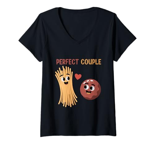 Damen Lustiges Perfect Couple Motiv T-Shirt mit V-Ausschnitt von Lustiges Pasta Liebhaber Motiv Designs