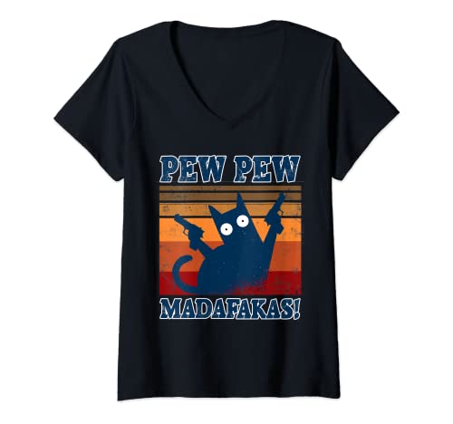 Damen Pew Pew Madafakas Katze Pistole lustiges Crazy Cat Geschenk- T-Shirt mit V-Ausschnitt Damen Pew Pew Madafakas Katze Pistole lustiges Crazy Cat Geschenk- T-Shirt mit V-Ausschnitt von Lustiges Pew Pew Madafakas Cat Design Geschenkidee