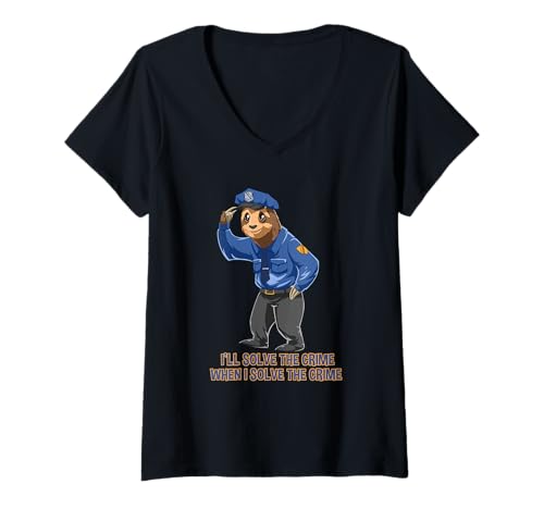 Damen Lustiges Faultier Polizist Detektiv T-Shirt mit V-Ausschnitt Damen Lustiges Faultier Polizist Detektiv T-Shirt mit V-Ausschnitt von Lustiges Polizistenhemd Männer