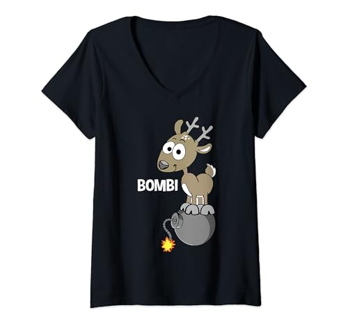 Damen Bombi - Witziges Reh T-Shirt mit V-Ausschnitt Damen Bombi - Witziges Reh T-Shirt mit V-Ausschnitt von Lustiges Reh Namens Bombi