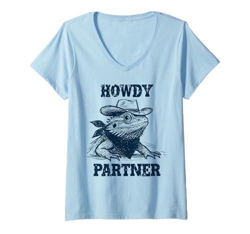 Damen Howdy Partner - Ready for Rodeo - Cowboy Bartagame T-Shirt mit V-Ausschnitt Damen Howdy Partner - Ready for Rodeo - Cowboy Bartagame T-Shirt mit V-Ausschnitt von Lustiges Rodeo Giddy Up - Cowboy Reptil
