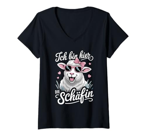 Damen Ich Bin Hier Die Schäfin Chefin Teamleiterin Vorgesetze T-Shirt mit V-Ausschnitt Damen Ich Bin Hier Die Schäfin Chefin Teamleiterin Vorgesetze T-Shirt mit V-Ausschnitt von Lustiges Sarkasmus Humor