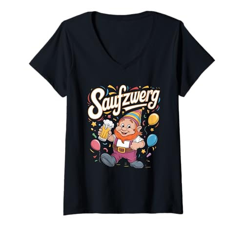 Damen Karneval Zwerg Kostüm Bier Fasching Saufzwerg T-Shirt mit V-Ausschnitt Damen Karneval Zwerg Kostüm Bier Fasching Saufzwerg T-Shirt mit V-Ausschnitt von Lustiges Saufzwerg Karneval Zwerg JGA Geschenk