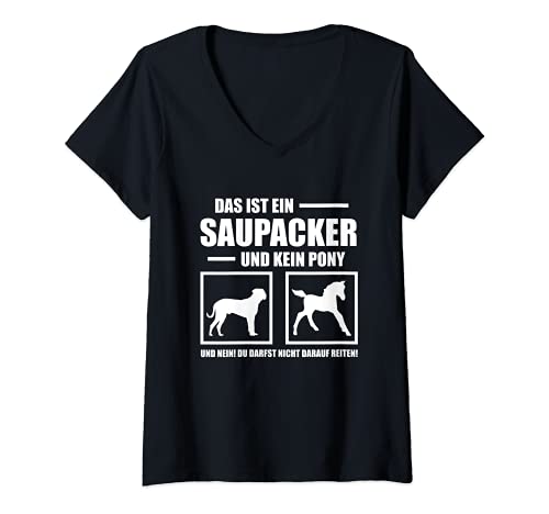 Damen Das ist ein Saupacker und kein Pony - stolzer Hundebesitzer T-Shirt mit V-Ausschnitt von Lustiges Saupacker Retro Vintage Hunde Design