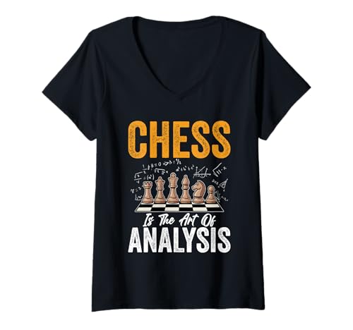 Damen Schachspieler Analyse Mathematik Schachmatt Brettspiele T-Shirt mit V-Ausschnitt von Lustiges Schachbrettspiel Design