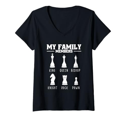 Damen Schachfiguren Lustig Schach Schachbrett Familien Mitglieder T-Shirt mit V-Ausschnitt Damen Schachfiguren Lustig Schach Schachbrett Familien Mitglieder T-Shirt mit V-Ausschnitt von Lustiges Schachfan Souvenir Erwachsene Und Kinder