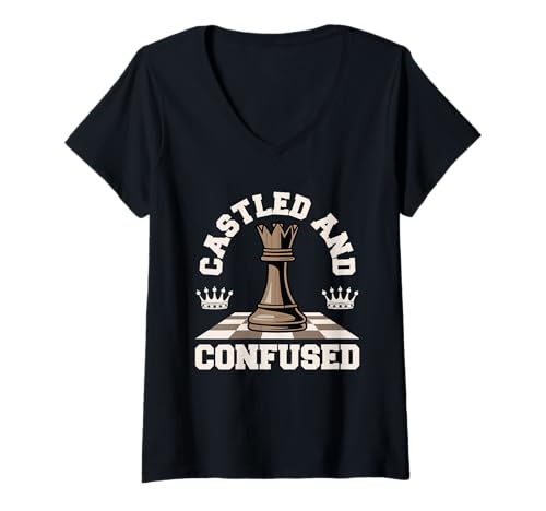 Damen Lustiges Schach Turm Brettspiel Denksport Schachmeister T-Shirt mit V-Ausschnitt von Lustiges Schachspiel Turm Schach Design