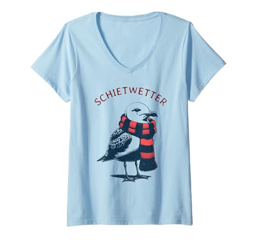 Damen Schietwetter – Waterkant Möwe Norden Küste Strand Meer T-Shirt mit V-Ausschnitt Damen Schietwetter – Waterkant Möwe Norden Küste Strand Meer T-Shirt mit V-Ausschnitt von Lustiges Schietwetter Nordsee Ostsee Möwe m Schal