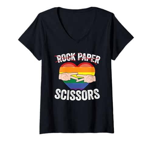 Damen Lustiges Schere Stein Papier LGBTQ Pride LGBT Community T-Shirt mit V-Ausschnitt Damen Lustiges Schere Stein Papier LGBTQ Pride LGBT Community T-Shirt mit V-Ausschnitt von Lustiges Schwul Lesbisch Homosexuell Kostüm