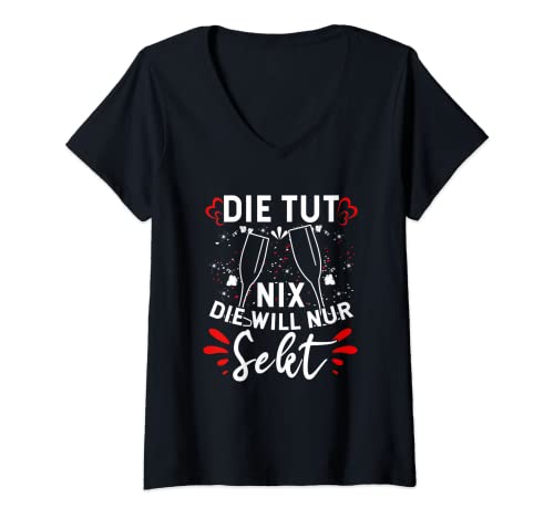 Damen Sektliebhaber Spruch Design, Die Tut Nix Die Will Nur Sekt T-Shirt mit V-Ausschnitt Damen Sektliebhaber Spruch Design, Die Tut Nix Die Will Nur Sekt T-Shirt mit V-Ausschnitt von Lustiges Sekt Tshirt Für Damen - Sekt Geschenk