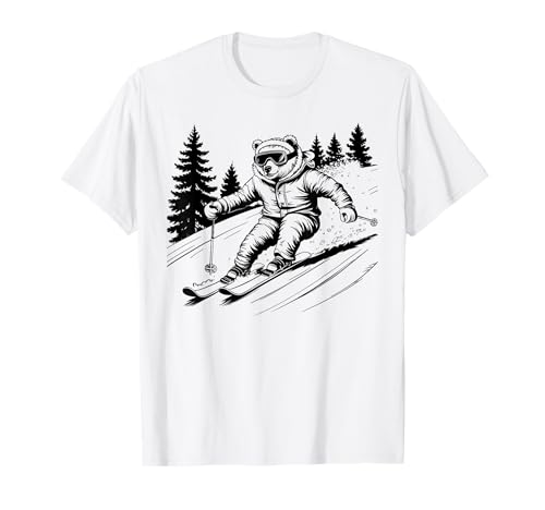 Bär auf Ski lustig Skifahrer Ski Urlaub Männer Frauen Kinder T-Shirt von Lustiges Ski Outfit mit Polar Bär auf Ski