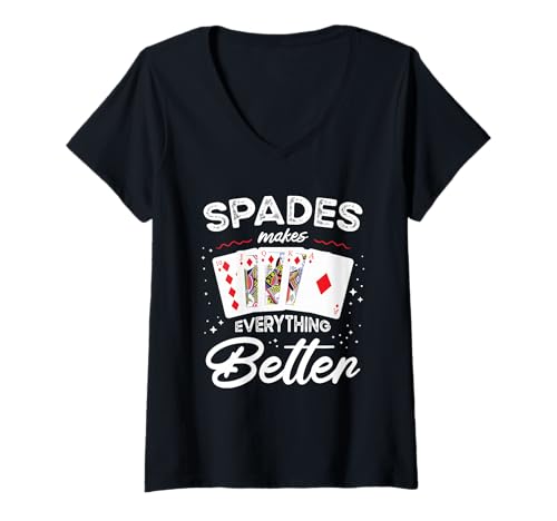 Damen Bridge Kartenspiel Spielkarten Design Für Spieleabend T-Shirt mit V-Ausschnitt Damen Bridge Kartenspiel Spielkarten Design Für Spieleabend T-Shirt mit V-Ausschnitt von Lustiges Spades Spiel Design