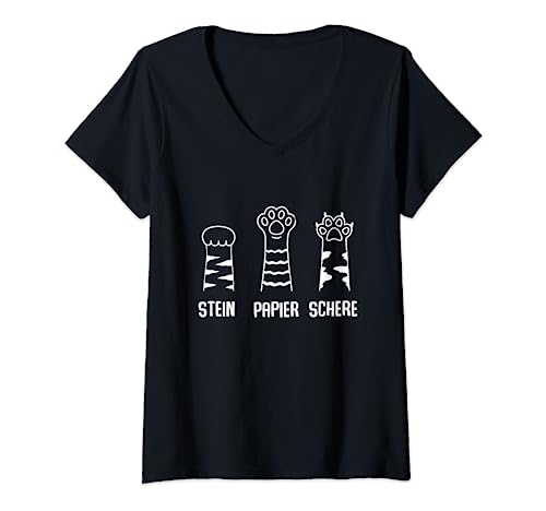 Damen Stein Papier Schere lustiges Katzen Katzenpfote T-Shirt mit V-Ausschnitt Damen Stein Papier Schere lustiges Katzen Katzenpfote T-Shirt mit V-Ausschnitt von Lustiges Spiel Katze Tierfreund Geschenk