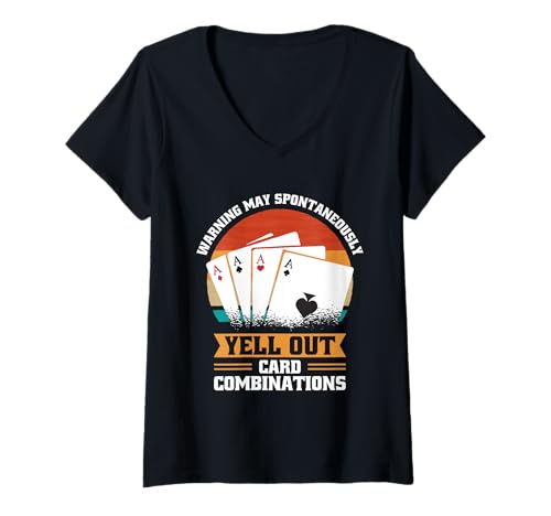 Damen Cooles Kartenspiel Design Für Männer Frauen Binokel Turnier T-Shirt mit V-Ausschnitt von Lustiges Spielkarten Binokel Design Männer Frauen