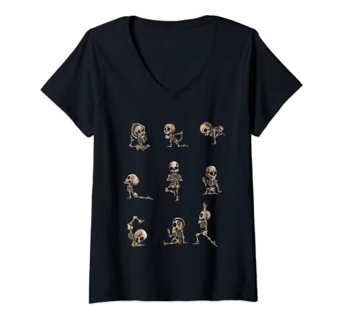Damen Skelett Sport Liebhaber Halloween Sportmotiv Yogaoutfit Yoga T-Shirt mit V-Ausschnitt Damen Skelett Sport Liebhaber Halloween Sportmotiv Yogaoutfit Yoga T-Shirt mit V-Ausschnitt von Lustiges Sportmuffel Yogasport Fan Yogageschenk