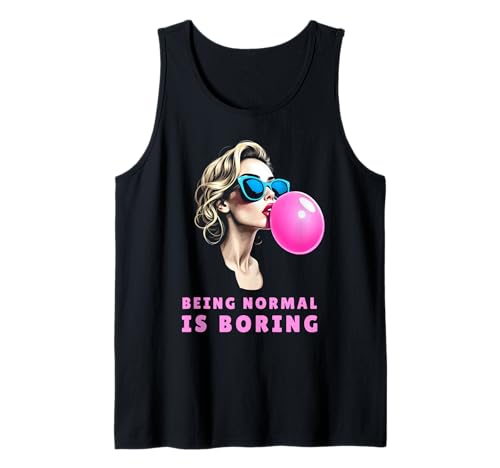 Retro Damen Outfit Vintage Bubble Being Normal is Boring Tank Top von Lustiges Spruch Design mit Rosa Kaugummi Grafik