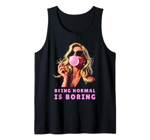 Retro Damen Outfit Vintage Bubble Being Normal is Boring Tank Top von Lustiges Spruch Design mit Rosa Kaugummi Grafik