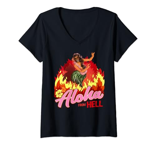 Damen Aloha from Hell I Lustiges Hawaii Tanz Shirt T-Shirt mit V-Ausschnitt Damen Aloha from Hell I Lustiges Hawaii Tanz Shirt T-Shirt mit V-Ausschnitt von Lustiges T-Shirt für Fernweh und Urlaub Sarkasmus