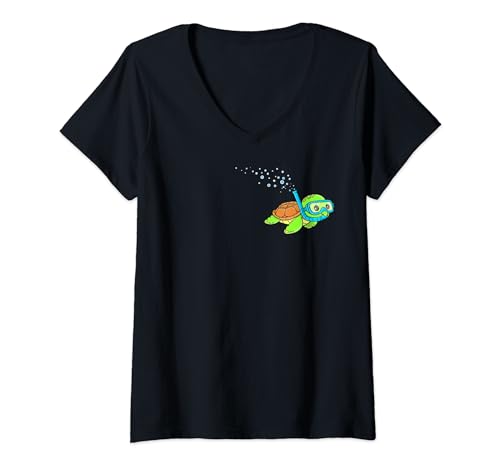 Damen Lustige Schildkröte Schnorcheln Tauchen T-Shirt mit V-Ausschnitt Damen Lustige Schildkröte Schnorcheln Tauchen T-Shirt mit V-Ausschnitt von Lustiges Tauchen Schildkröte Taucher